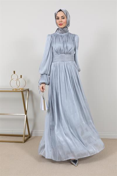 Tül Drapeli Abiye - Gri