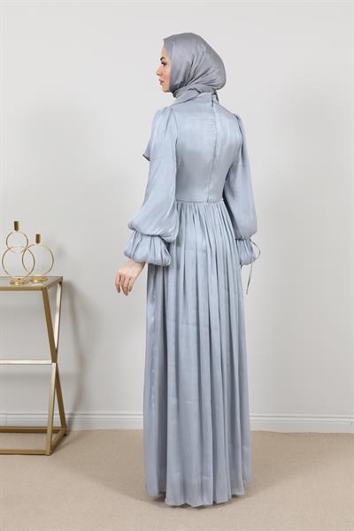 Tül Drapeli Abiye - Gri