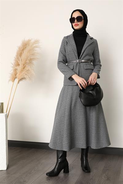 Tüvit Ceket Etekli Takım - Gri