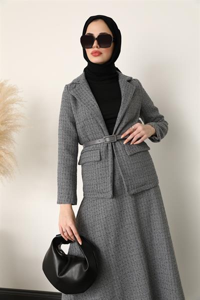 Tüvit Ceket Etekli Takım - Gri