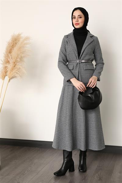 Tüvit Ceket Etekli Takım - Gri