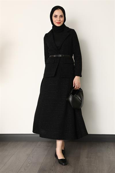 Tüvit Ceket Etekli Takım - Siyah