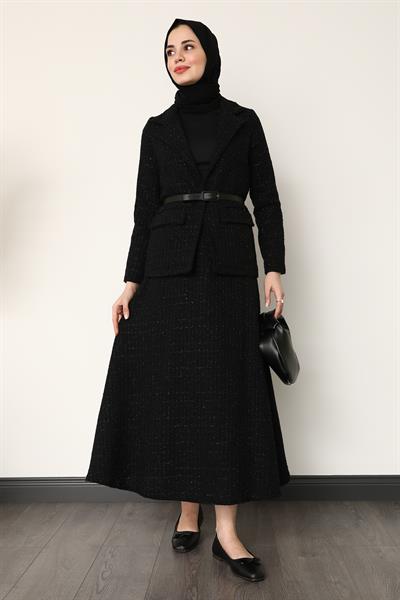 Tüvit Ceket Etekli Takım - Siyah