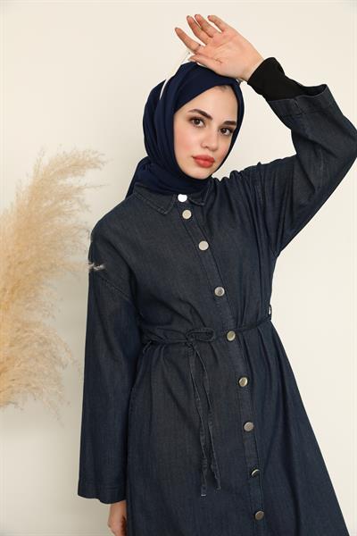 Uzun Kot Elbise - Lacivert