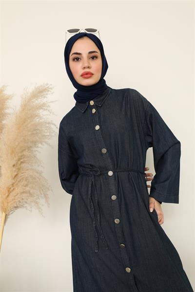 Uzun Kot Elbise - Lacivert