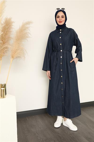 Uzun Kot Elbise - Lacivert