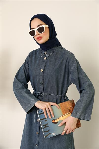 Uzun Kot Elbise - Mavi