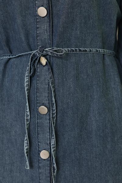 Uzun Kot Elbise - Mavi