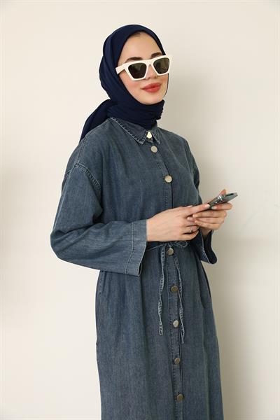 Uzun Kot Elbise - Mavi