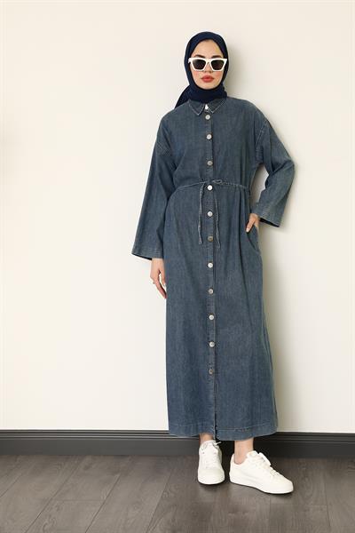 Uzun Kot Elbise - Mavi