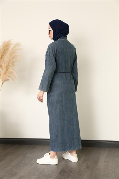 Uzun Kot Elbise - Mavi