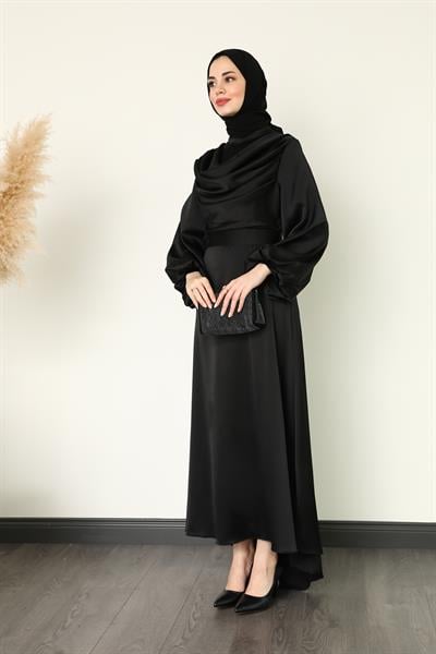 Uzun Saten Abiye - Siyah