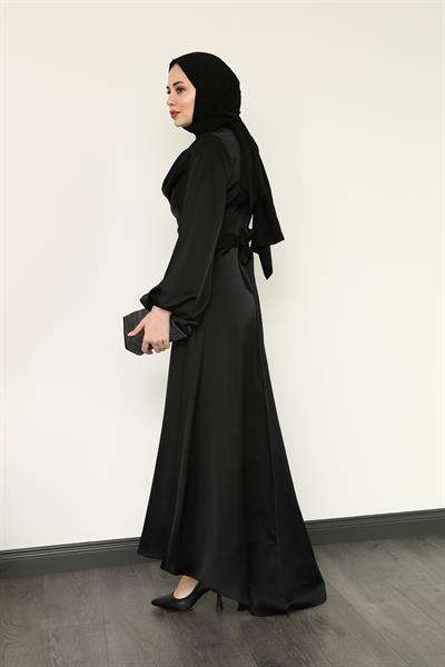 Uzun Saten Abiye - Siyah