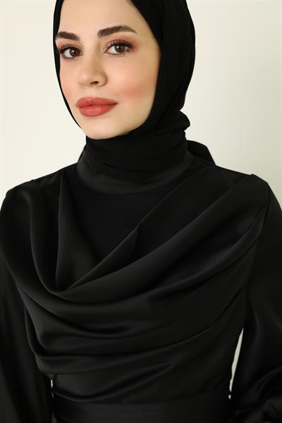 Uzun Saten Abiye - Siyah