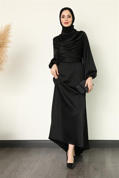 Uzun Saten Abiye - Siyah