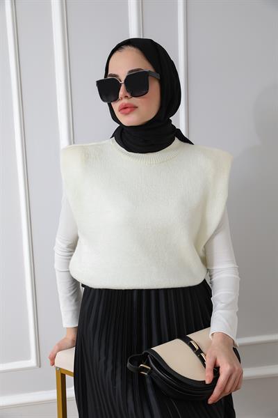 Vatkalı Süveter - Beyaz