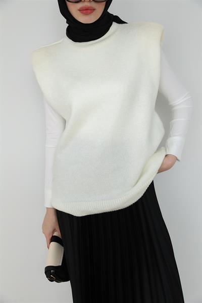 Vatkalı Süveter - Beyaz