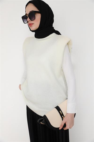 Vatkalı Süveter - Beyaz