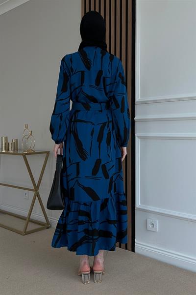 Viskon Gömlek Elbise - MAVİ