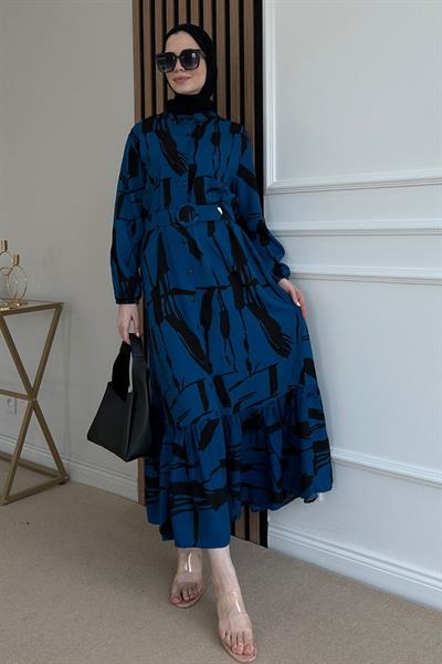 Viskon Gömlek Elbise - MAVİ