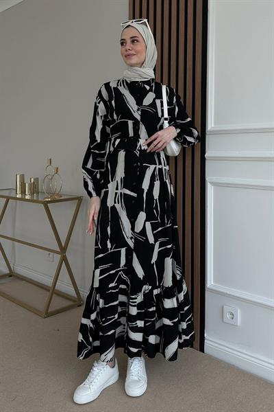 Viskon Gömlek Elbise - SİYAH