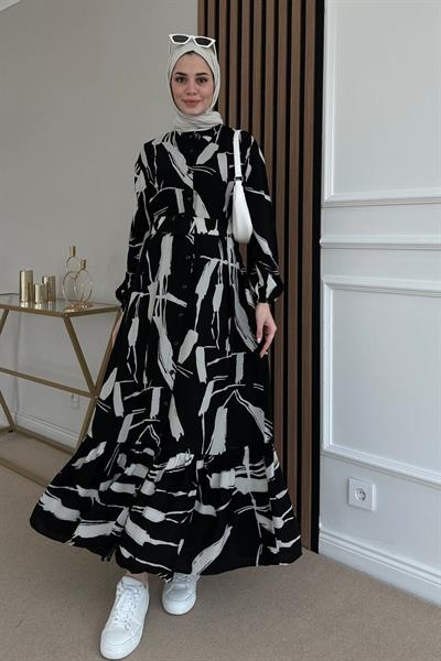 Viskon Gömlek Elbise - SİYAH