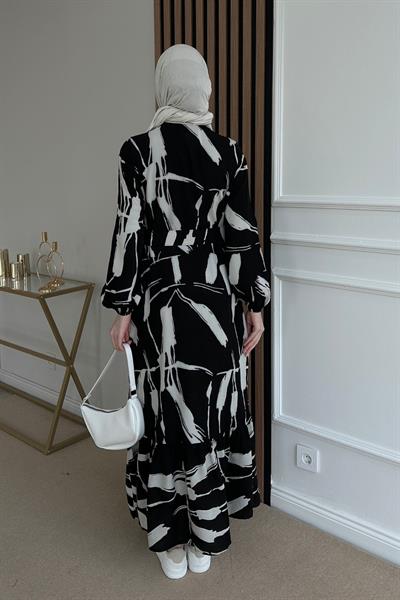 Viskon Gömlek Elbise - SİYAH