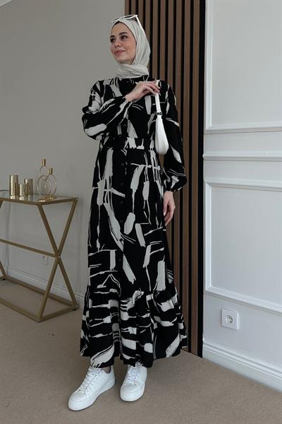 Viskon Gömlek Elbise - SİYAH