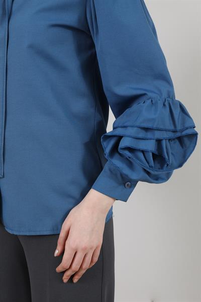 Yaka Bağlamalı Gömlek - Mavi