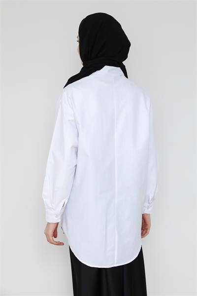 Yaka Taşlı Gömlek - Beyaz