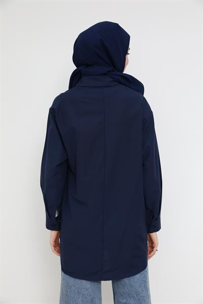 Yaka Taşlı Gömlek - Lacivert