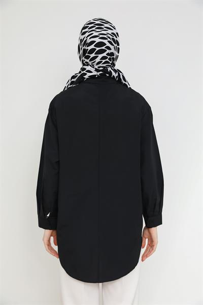 Yaka Taşlı Gömlek - Siyah