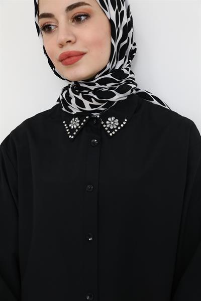 Yaka Taşlı Gömlek - Siyah