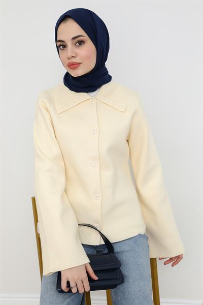 Yakalı Hırka - Krem