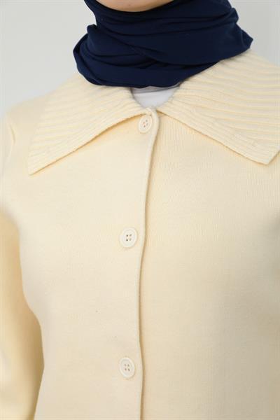 Yakalı Hırka - Krem