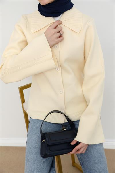 Yakalı Hırka - Krem