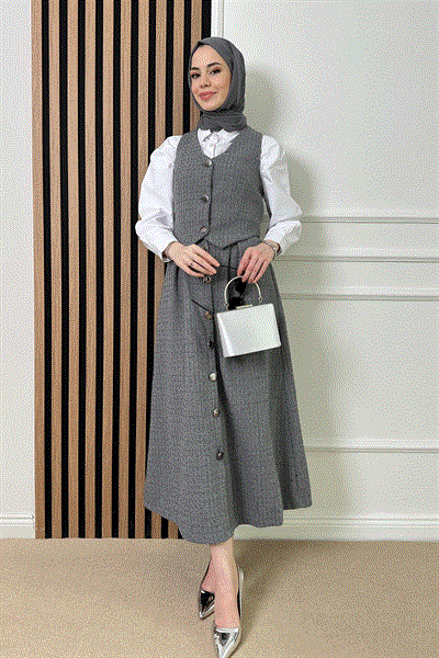 Yelekli Tüvit Takım - Gri