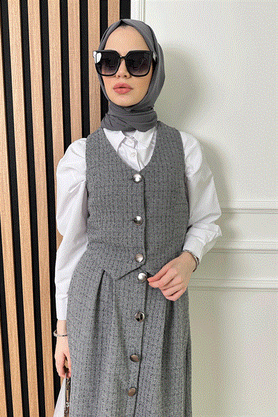 Yelekli Tüvit Takım - Gri