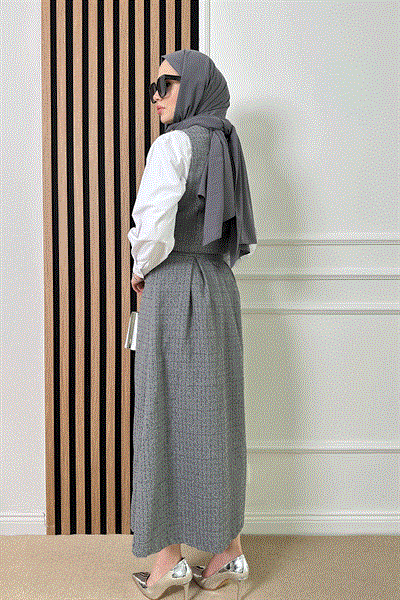 Yelekli Tüvit Takım - Gri