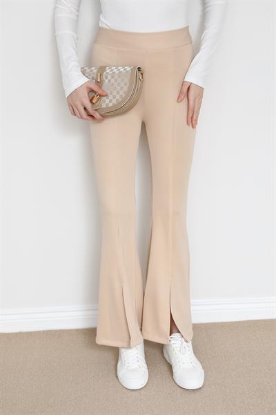 Yırtmaçlı İspanyol Paça Pantolon - Krem