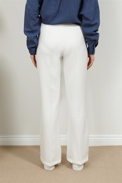Yüksek Bel İspanyol Paça Pantolon - Beyaz