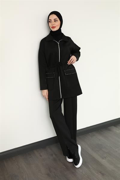 Zımbalı Eşofman Takımı - Siyah