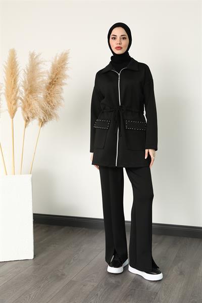 Zımbalı Eşofman Takımı - Siyah