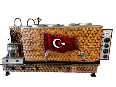 Meşale 4 Demlikli Antik Bakır Türk Bayraklı Full Otomatik Çay Kazanı