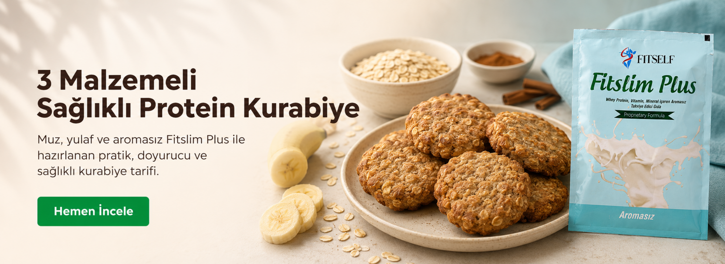 3 Malzemeli Sağlıklı Protein Kurabiye