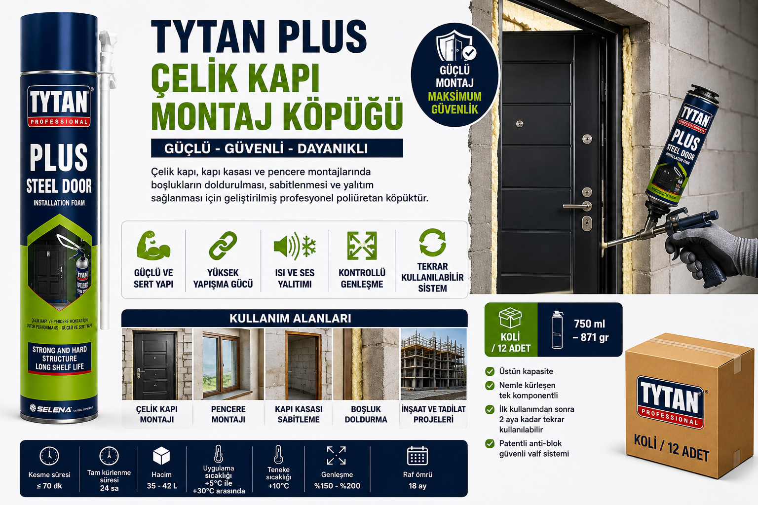 TYTAN Plus Çelik Kapı Montaj Köpüğü ile profesyonel kapı ve pencere montaj uygulamaları.