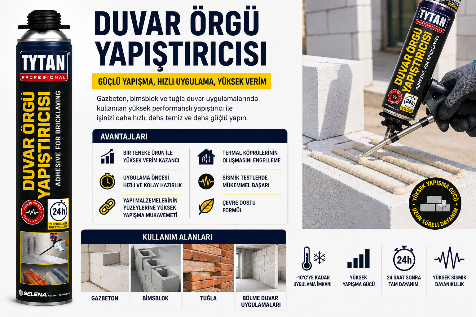 TYTAN Duvar Örgü Yapıştırıcısı gazbeton bimsblok ve tuğla uygulamaları için yüksek performanslı yapı kimyasalı.