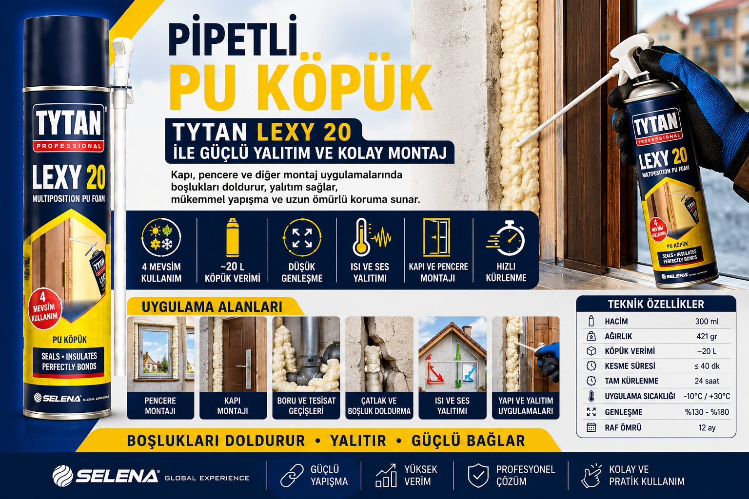 Tytan Lexy 20 Pipetli PU Köpük Kapı ve Pencere Montaj Köpüğü