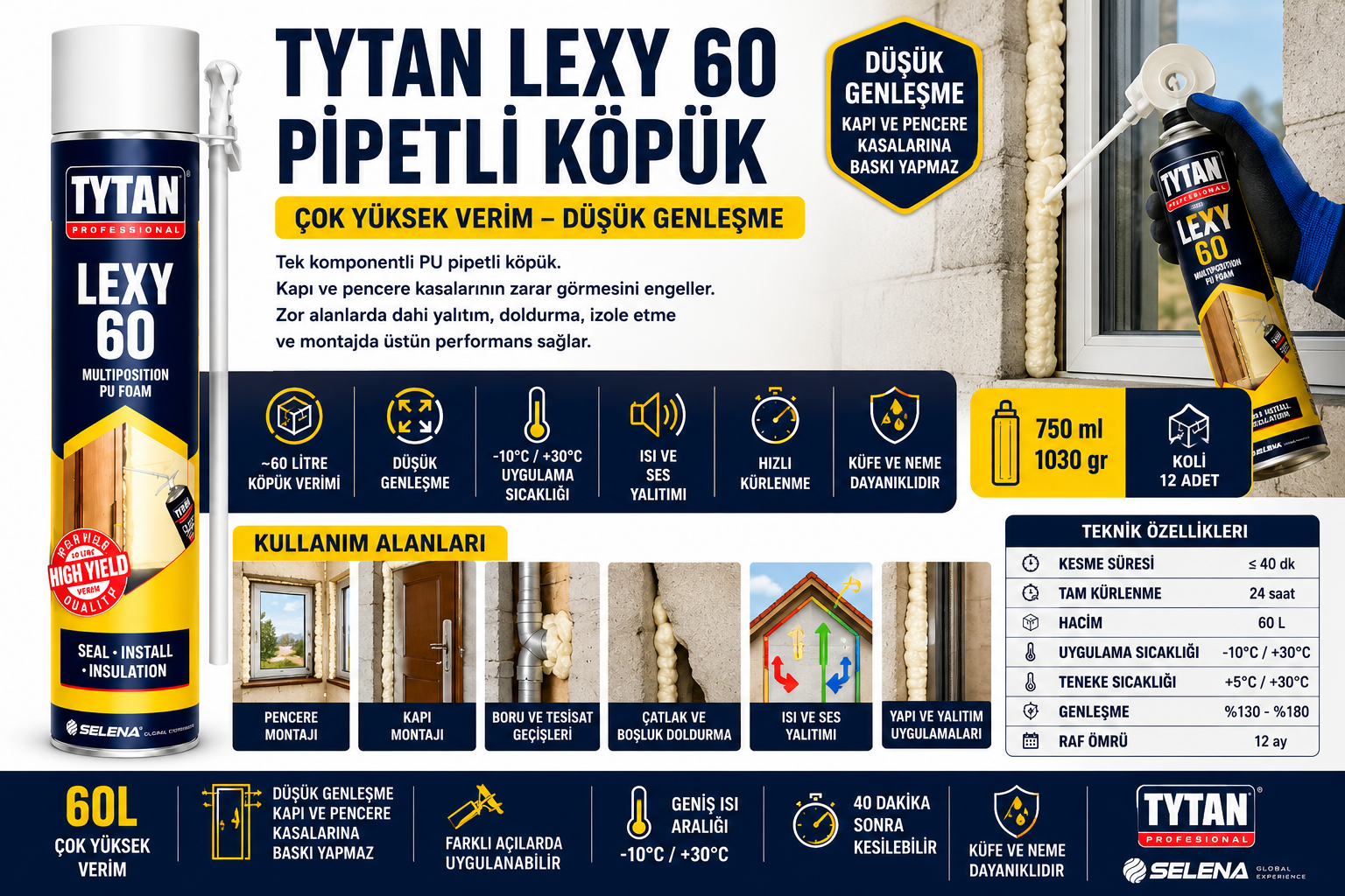 Tytan Lexy 60 Pipetli Köpük 60 Litre Verimli Poliüretan Köpük