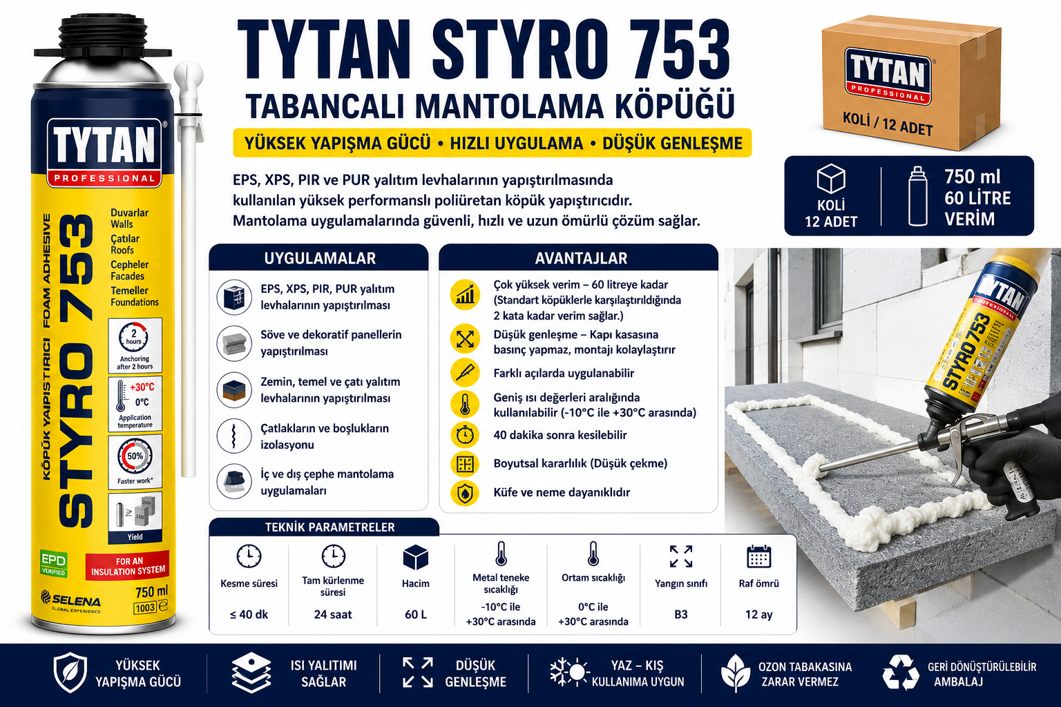Tytan Styro 753 Tabancalı Mantolama Köpüğü ve Yalıtım Levhası Yapıştırıcısı